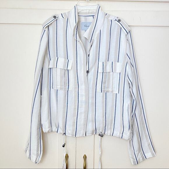 Rails Rowen Coco Stripe Linen White Jacket Small - Picture 2 of 10